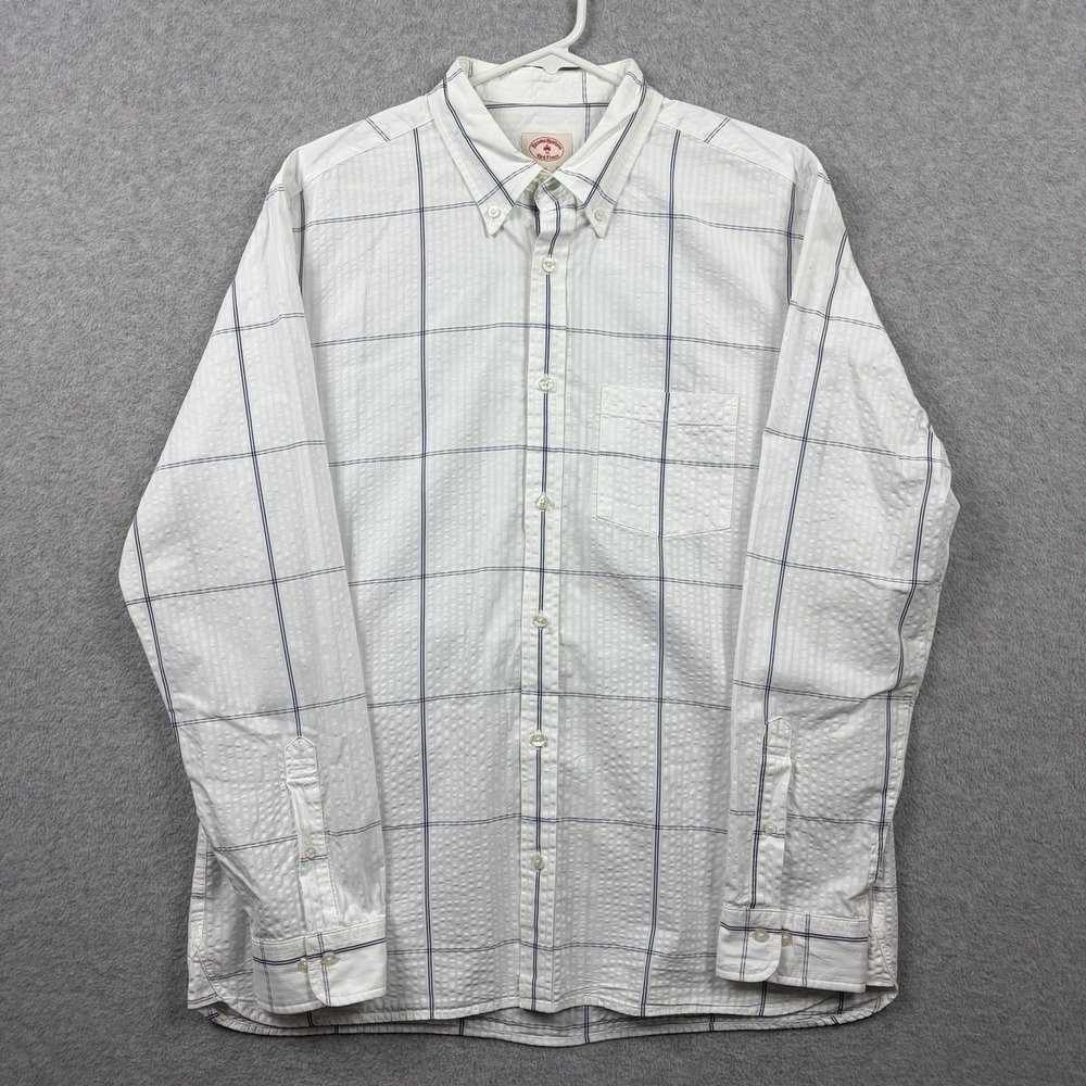 Brooks Brothers Red Fleece Shirt Mens XL White Plaid Seersucker Button Down